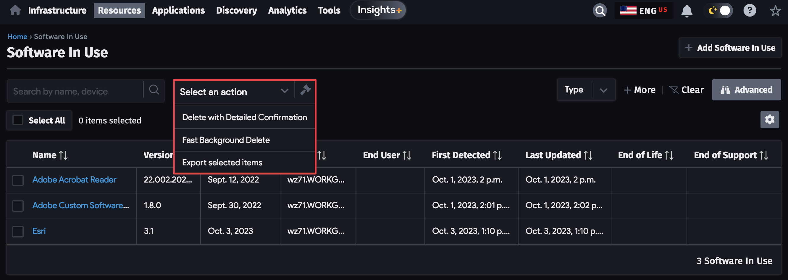 Software in use actions