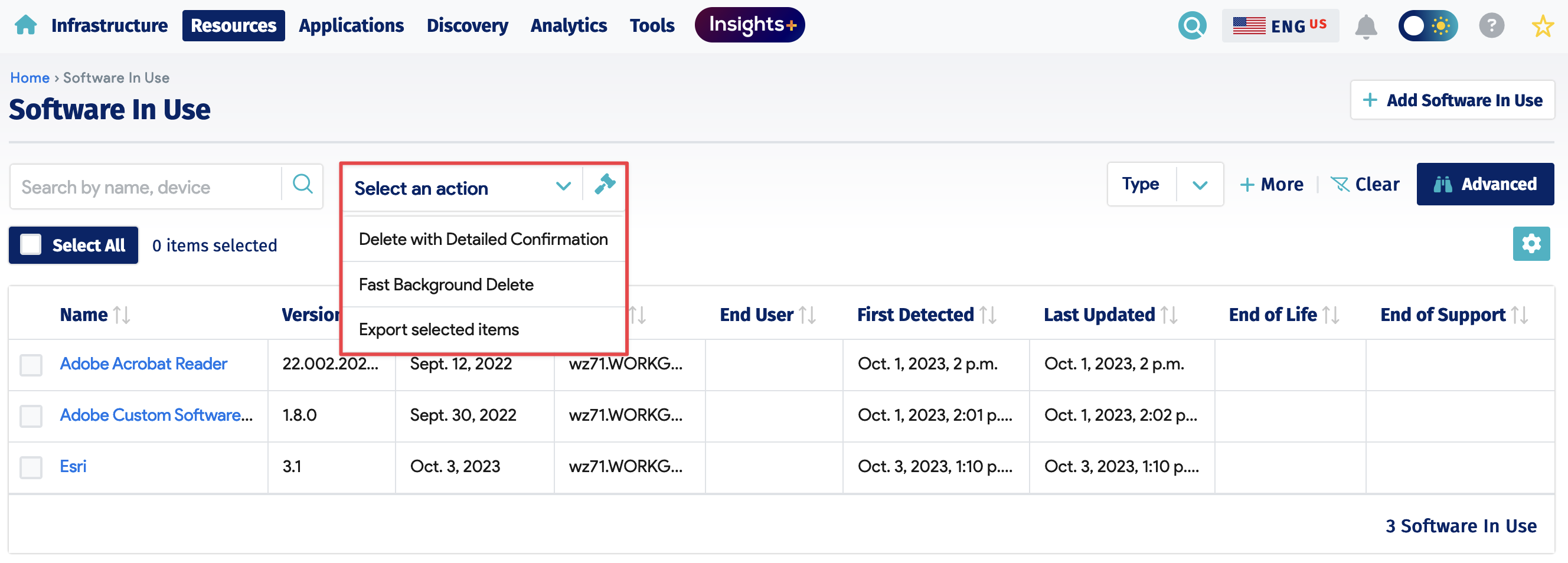 Software in use actions