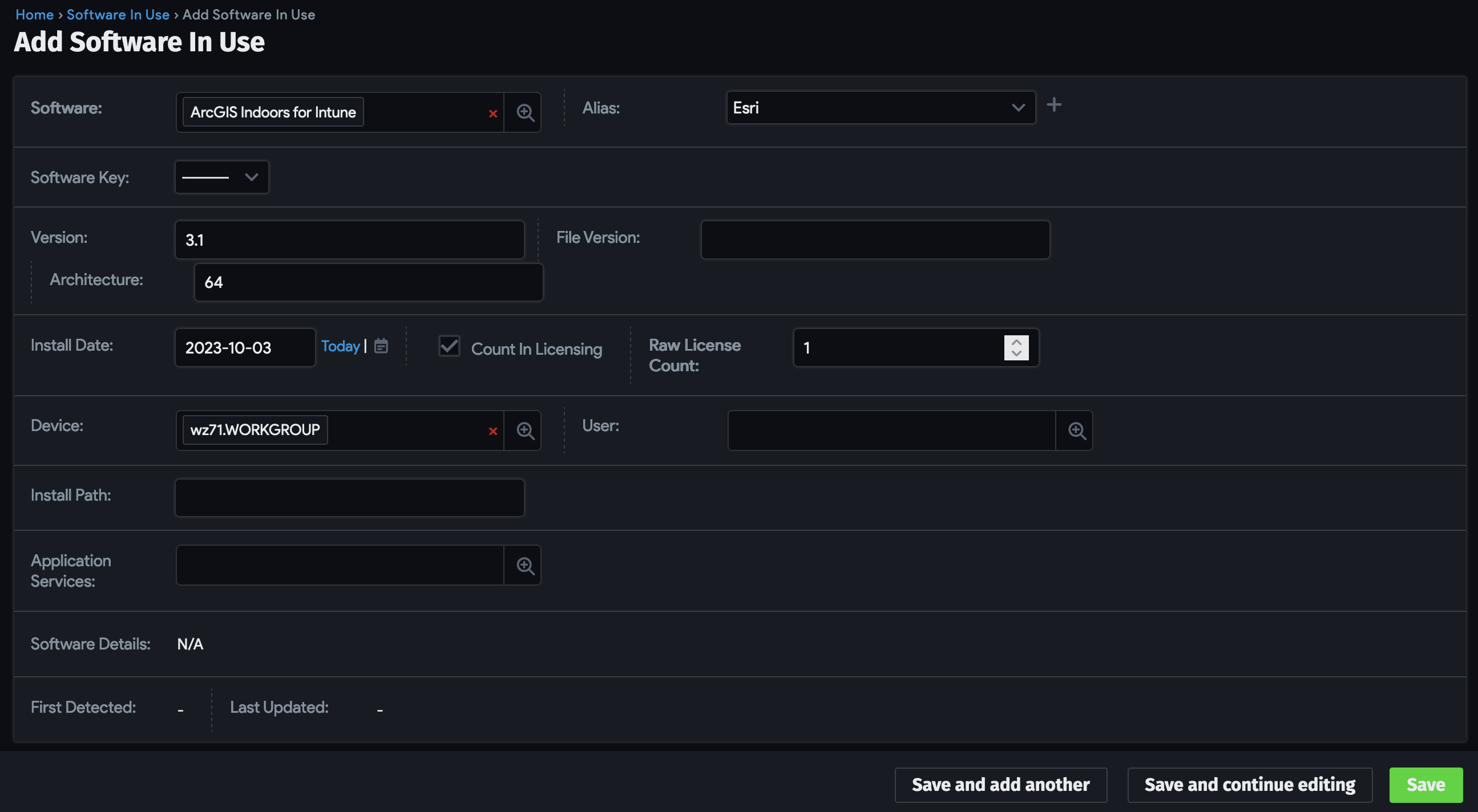 Add software in use