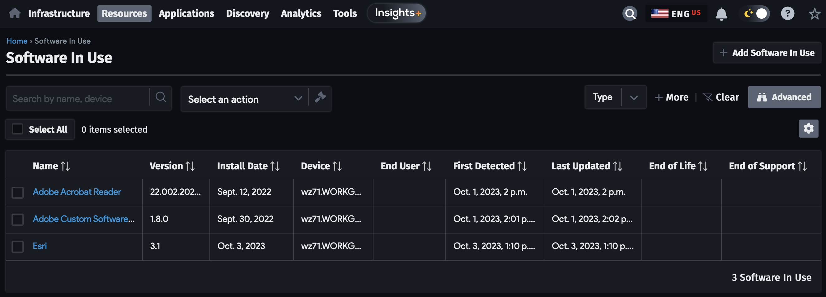 Software in use actions
