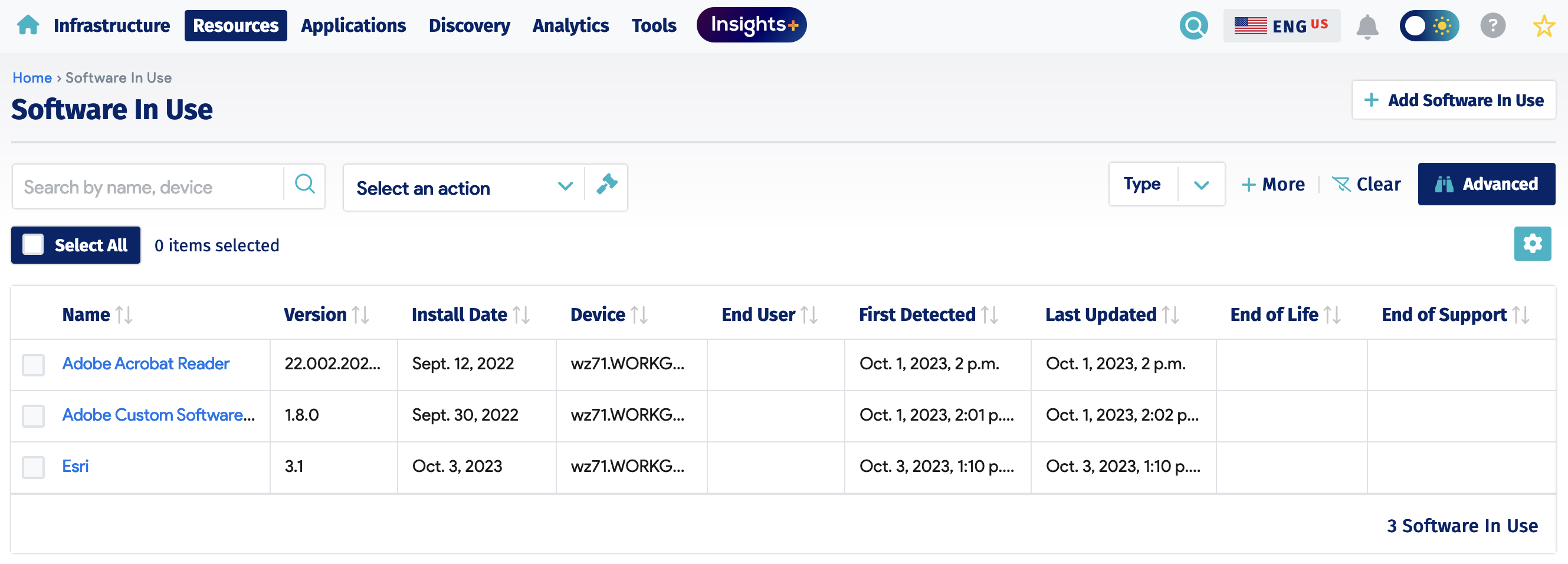Software in use actions