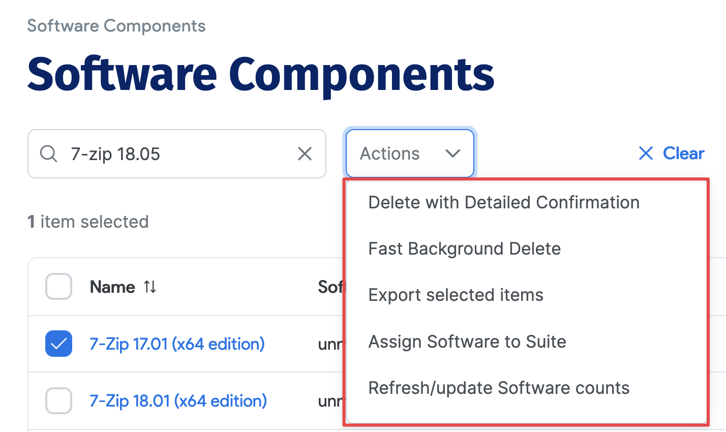 Software component bulk actions