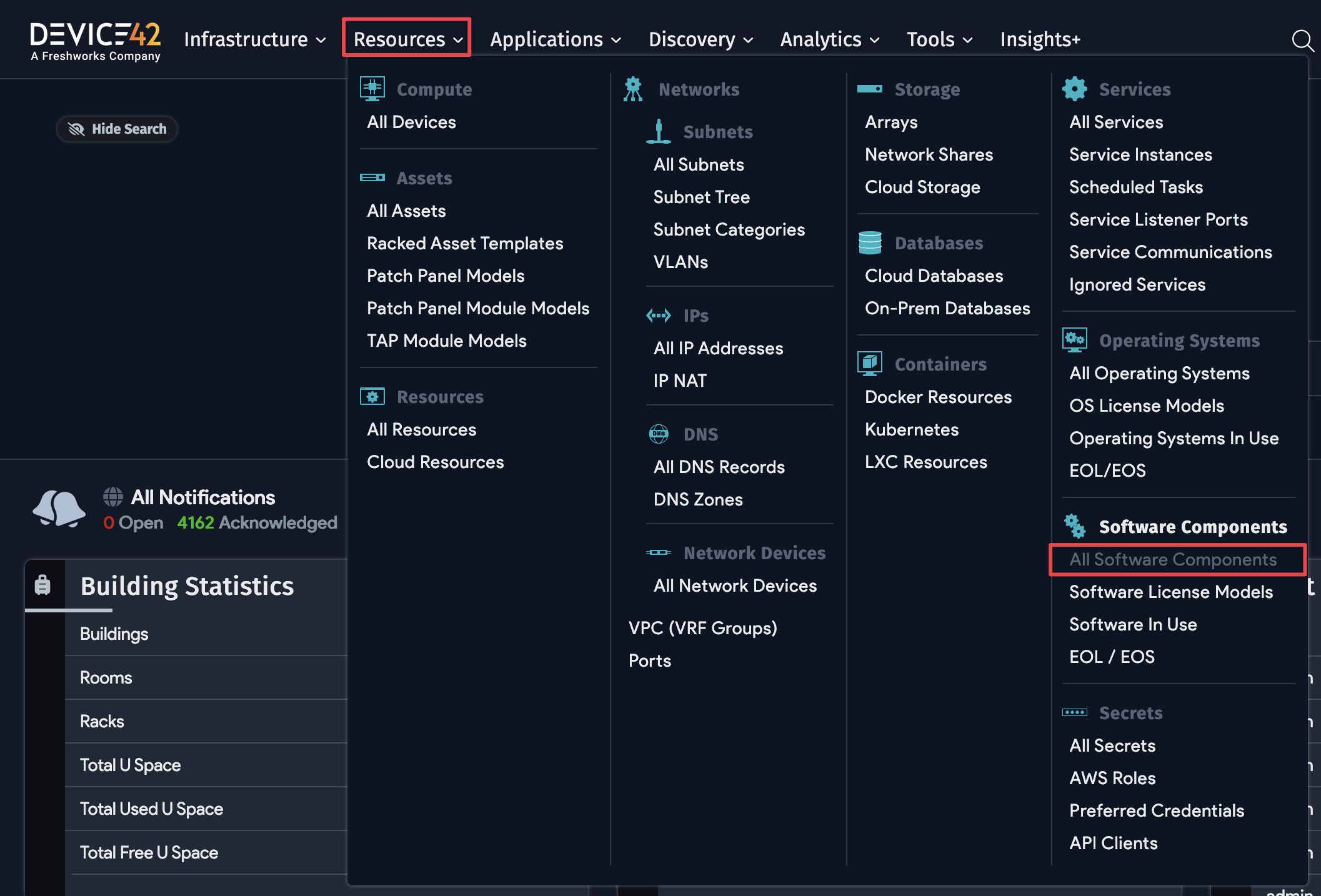 All Software Components menu location
