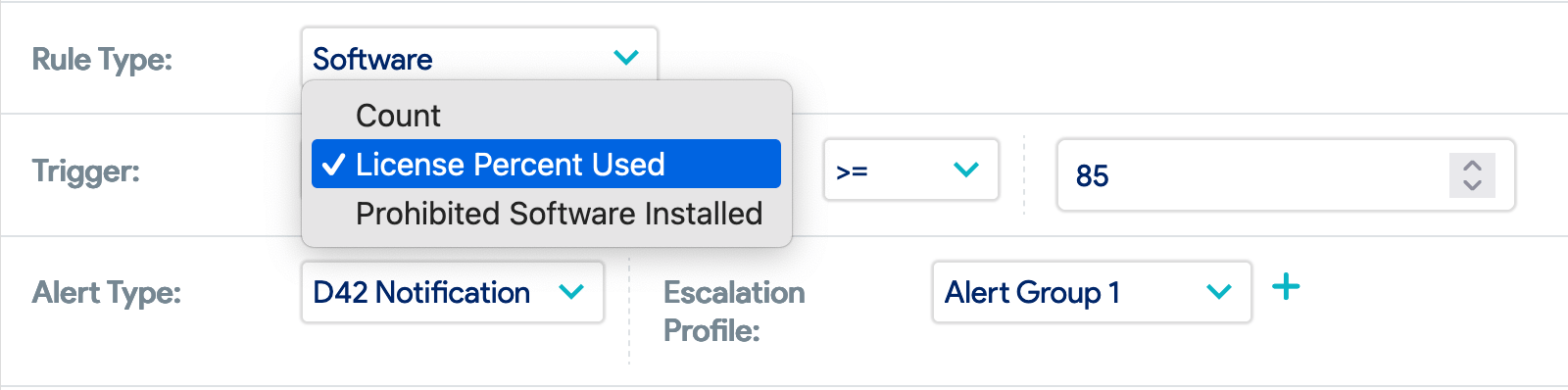 Software alert trigger options