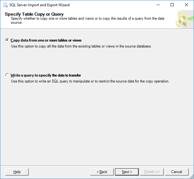 Copy data from table/view or from a query