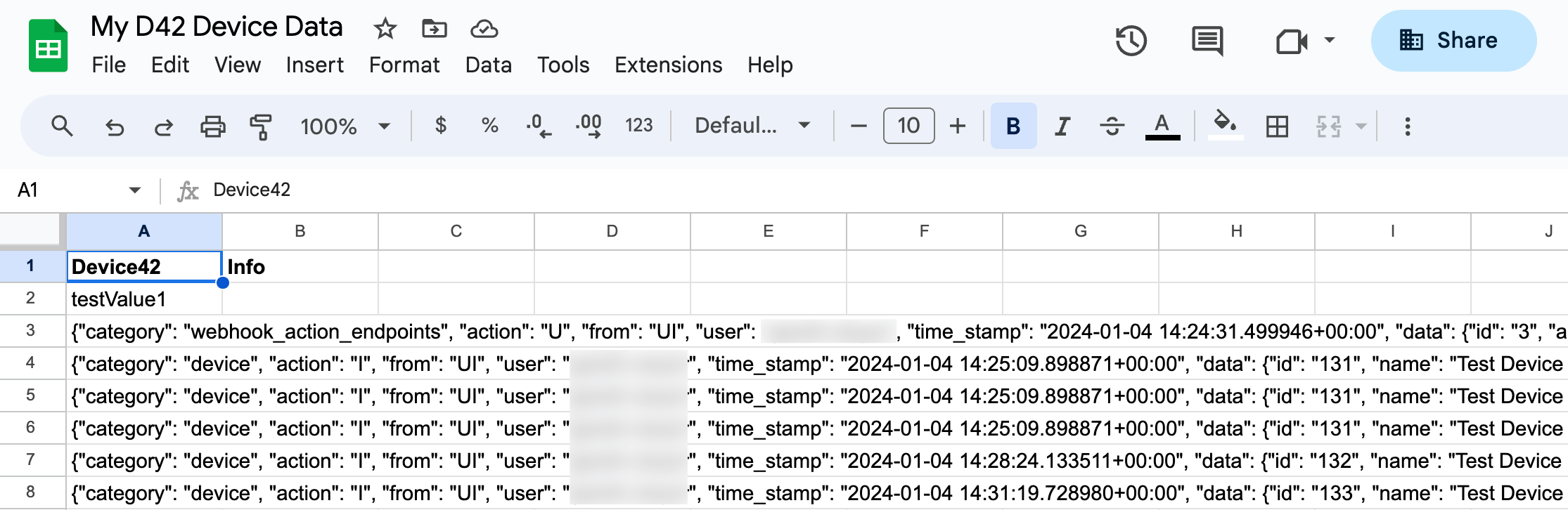 spreadsheet data