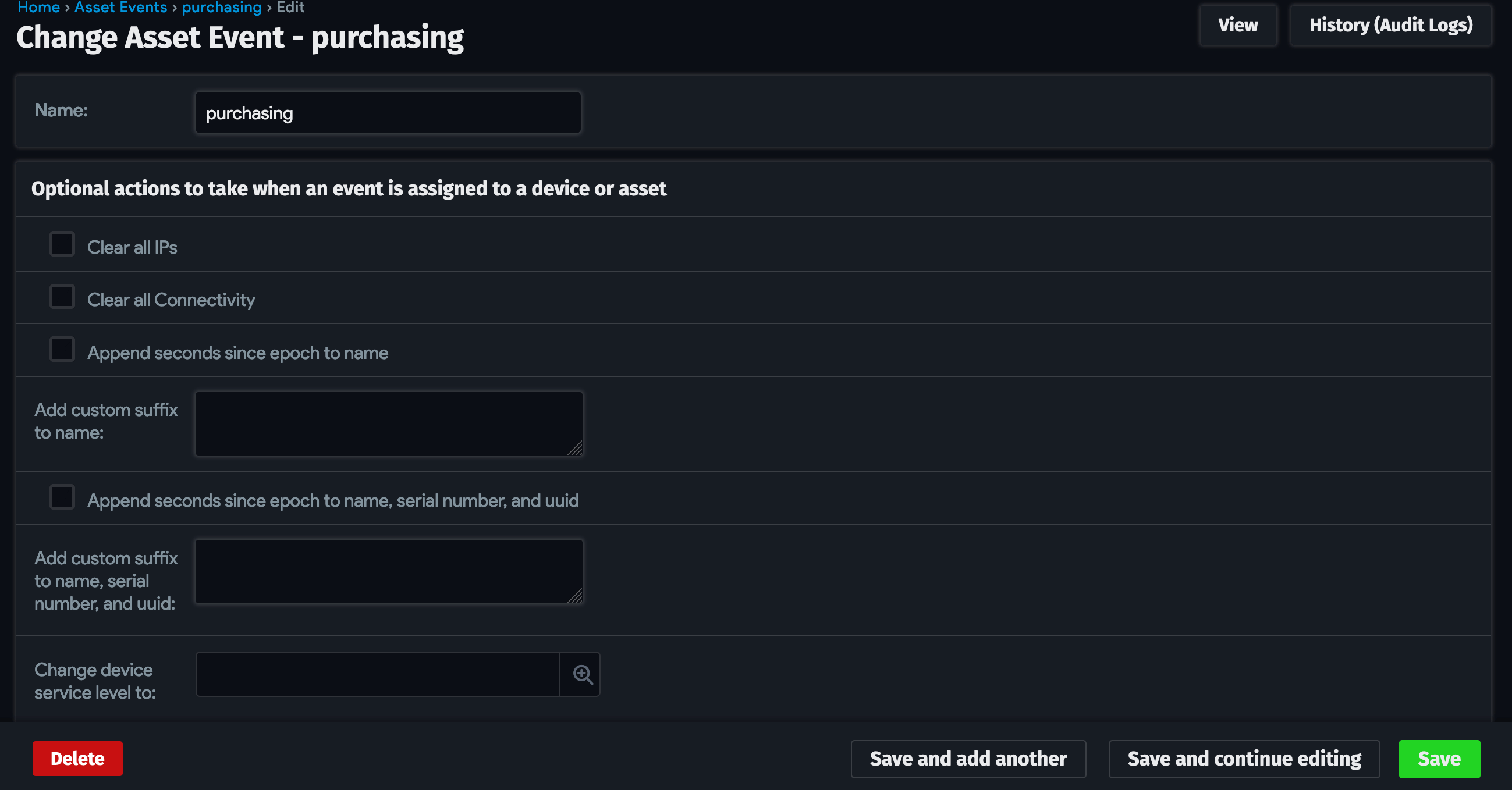 Add asset event