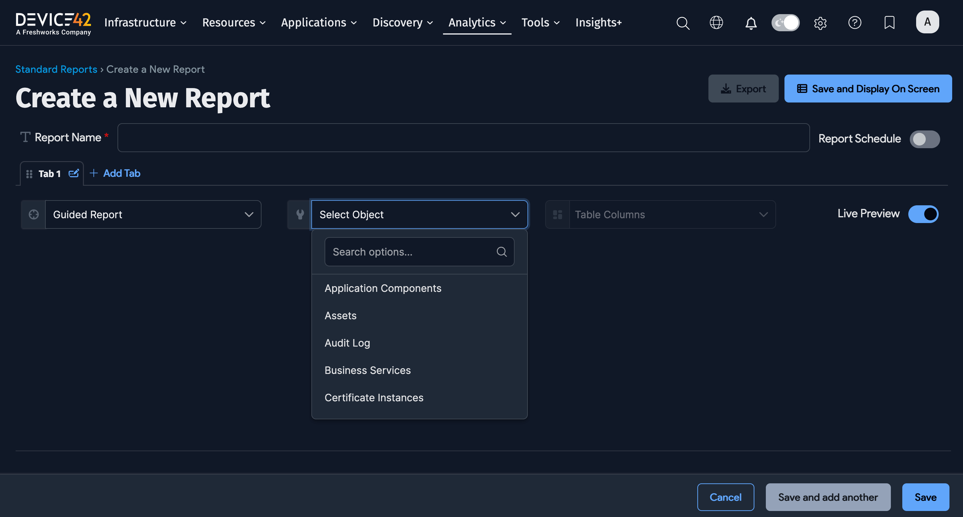Guided report dropdown