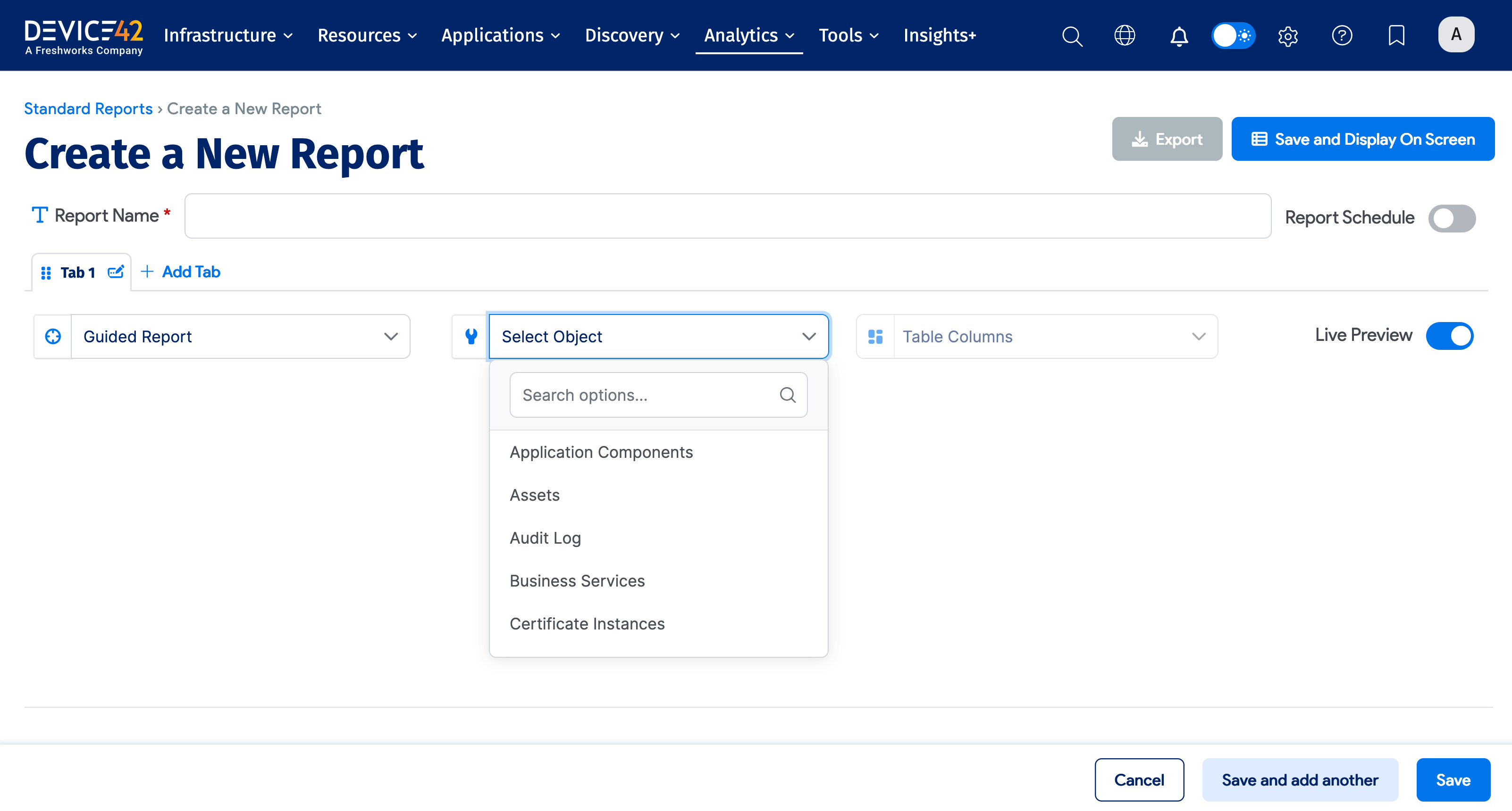 Guided report dropdown