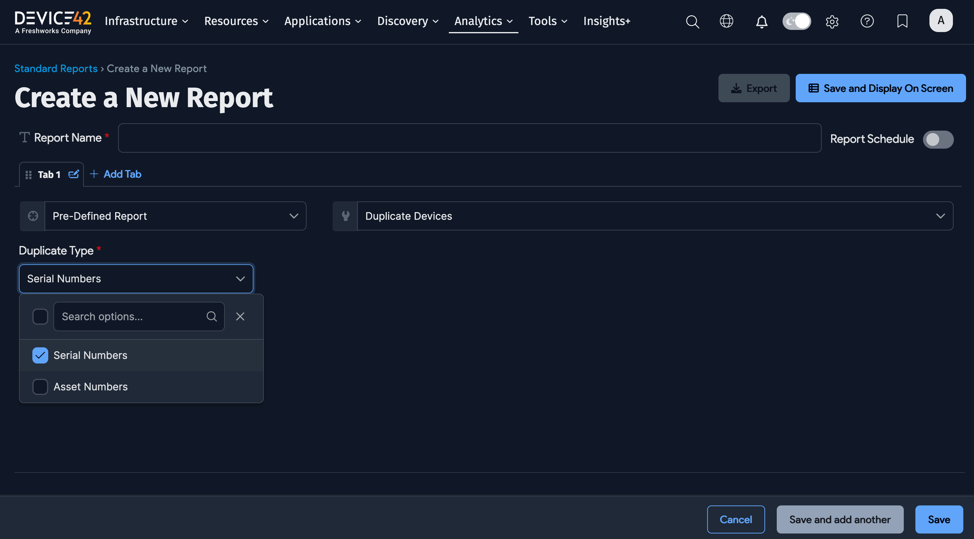 Pre-defined report option