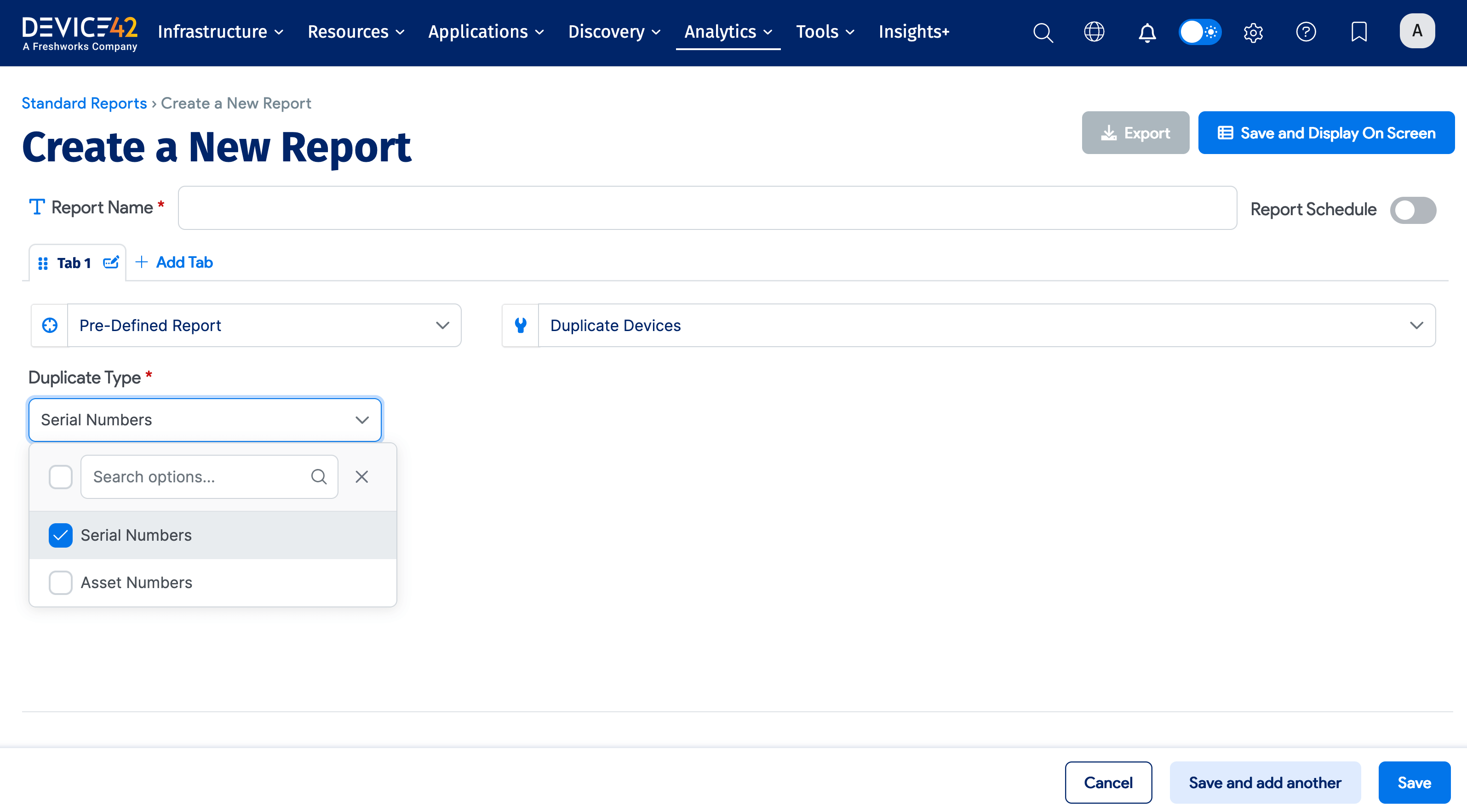 Pre-defined report option