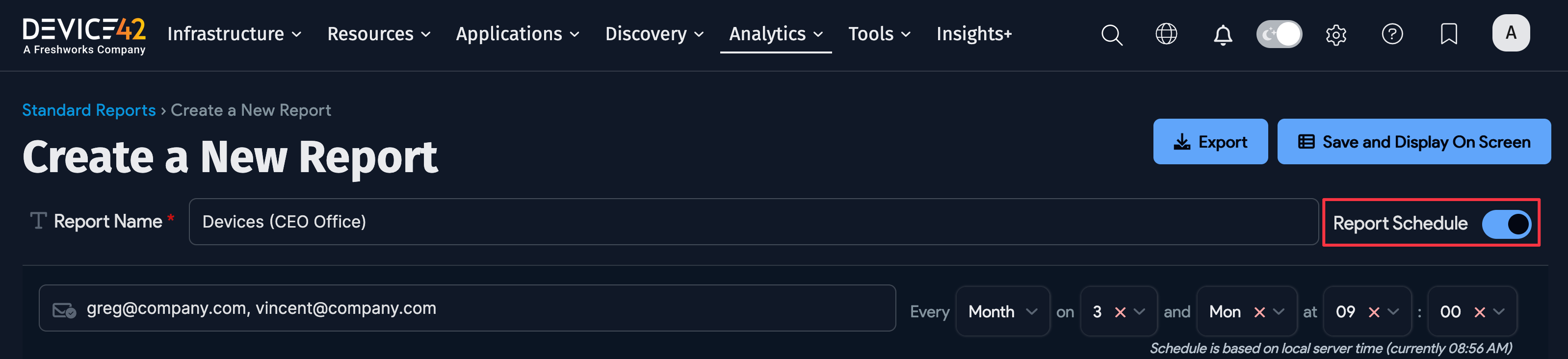 Scheduling standard reports