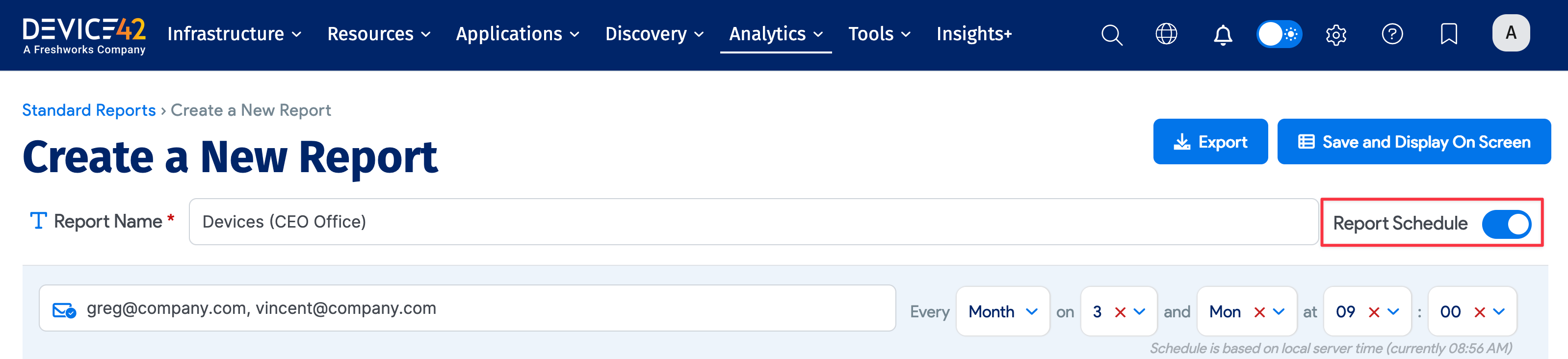 Scheduling standard reports