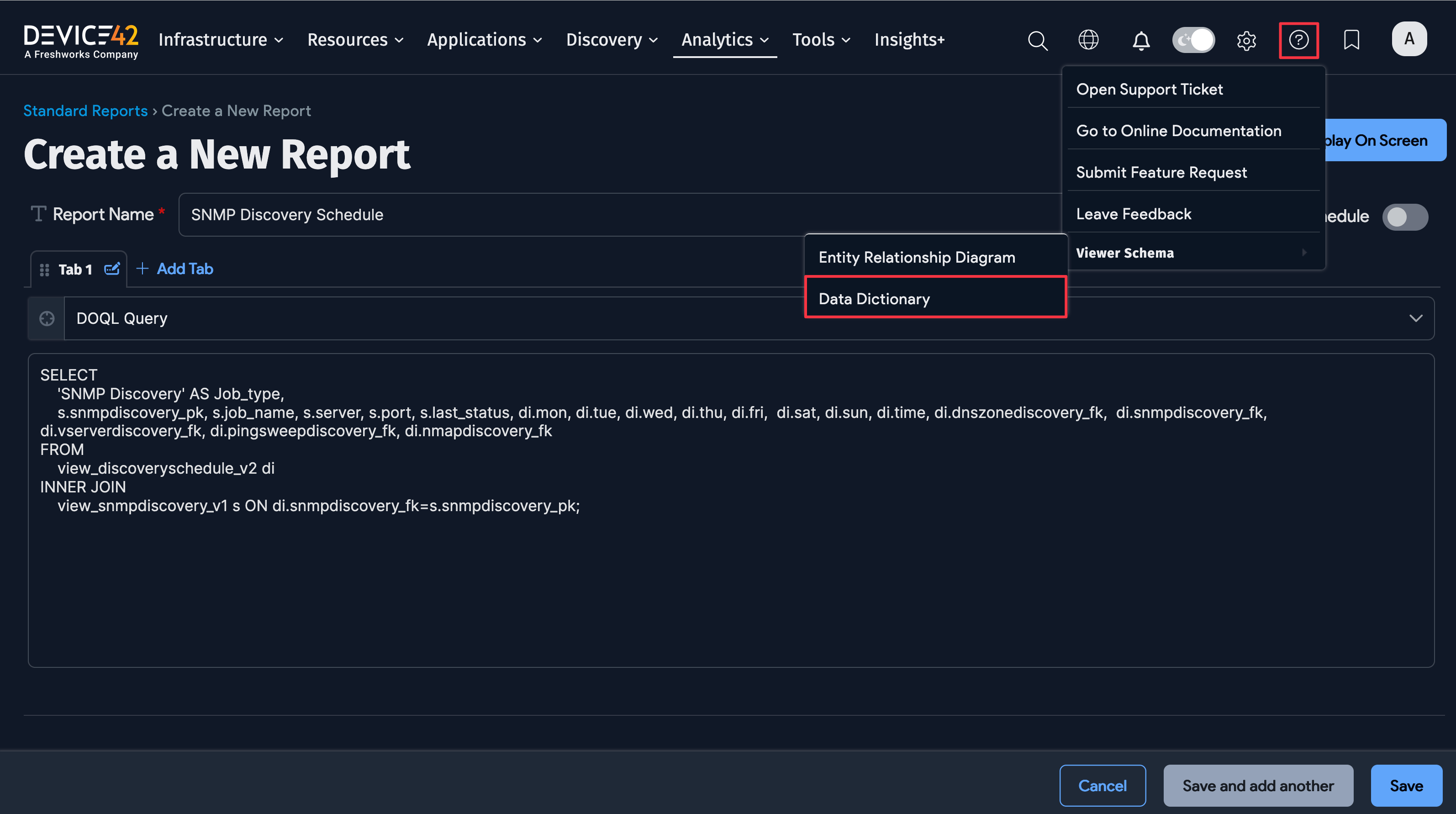 View schema option