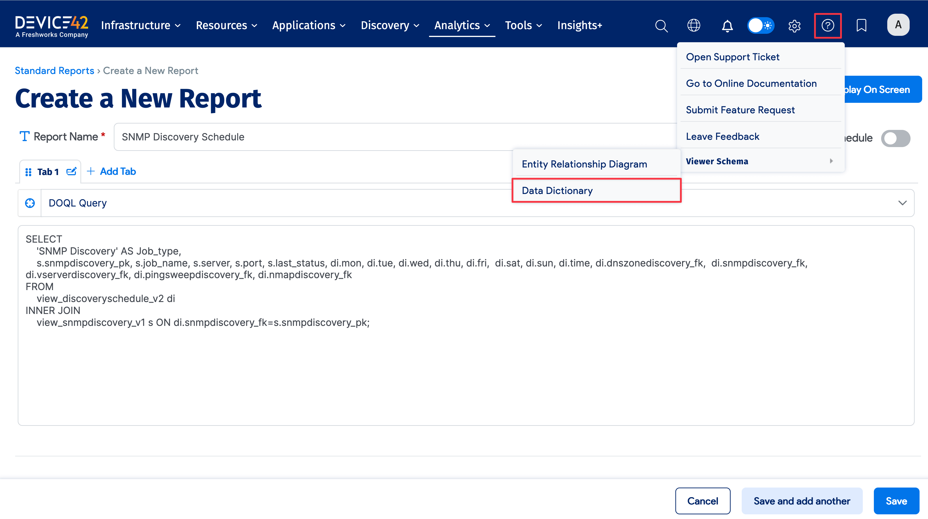 View schema option