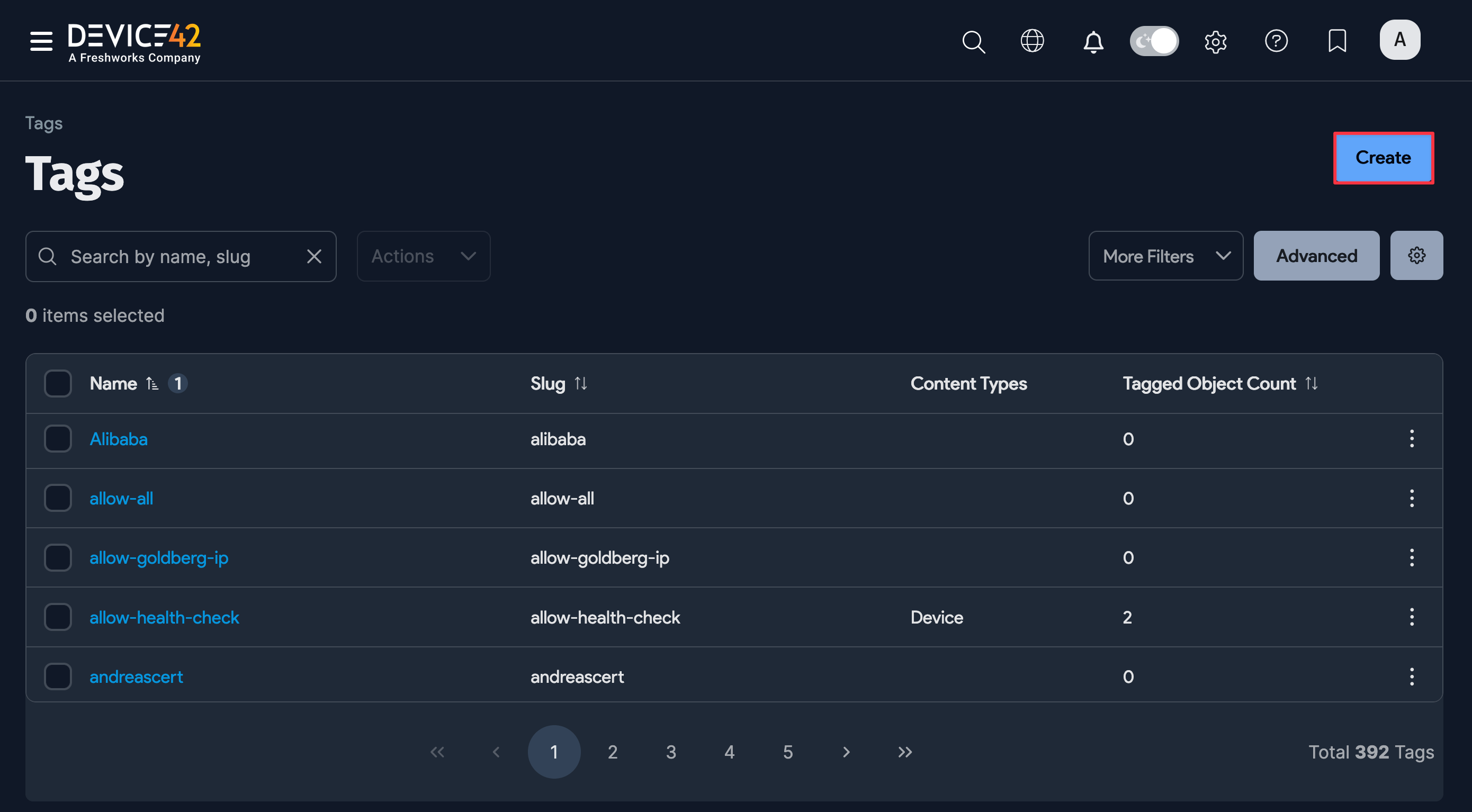 Tags list page