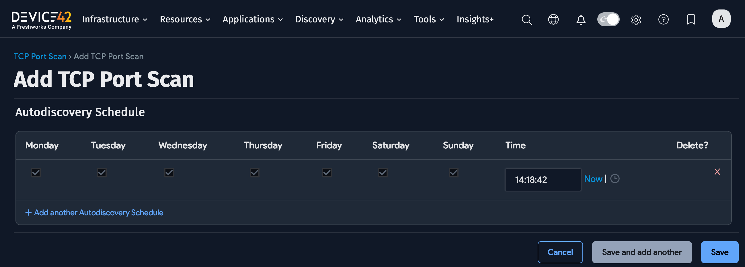 Schedule TCP scan
