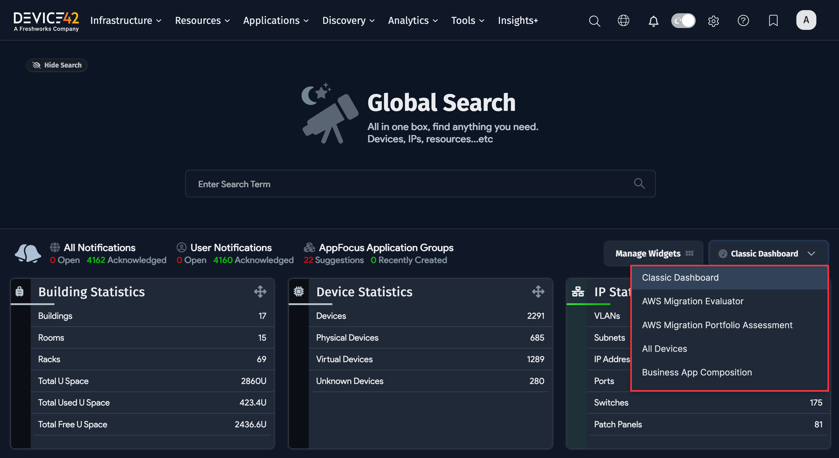 Select dashboard