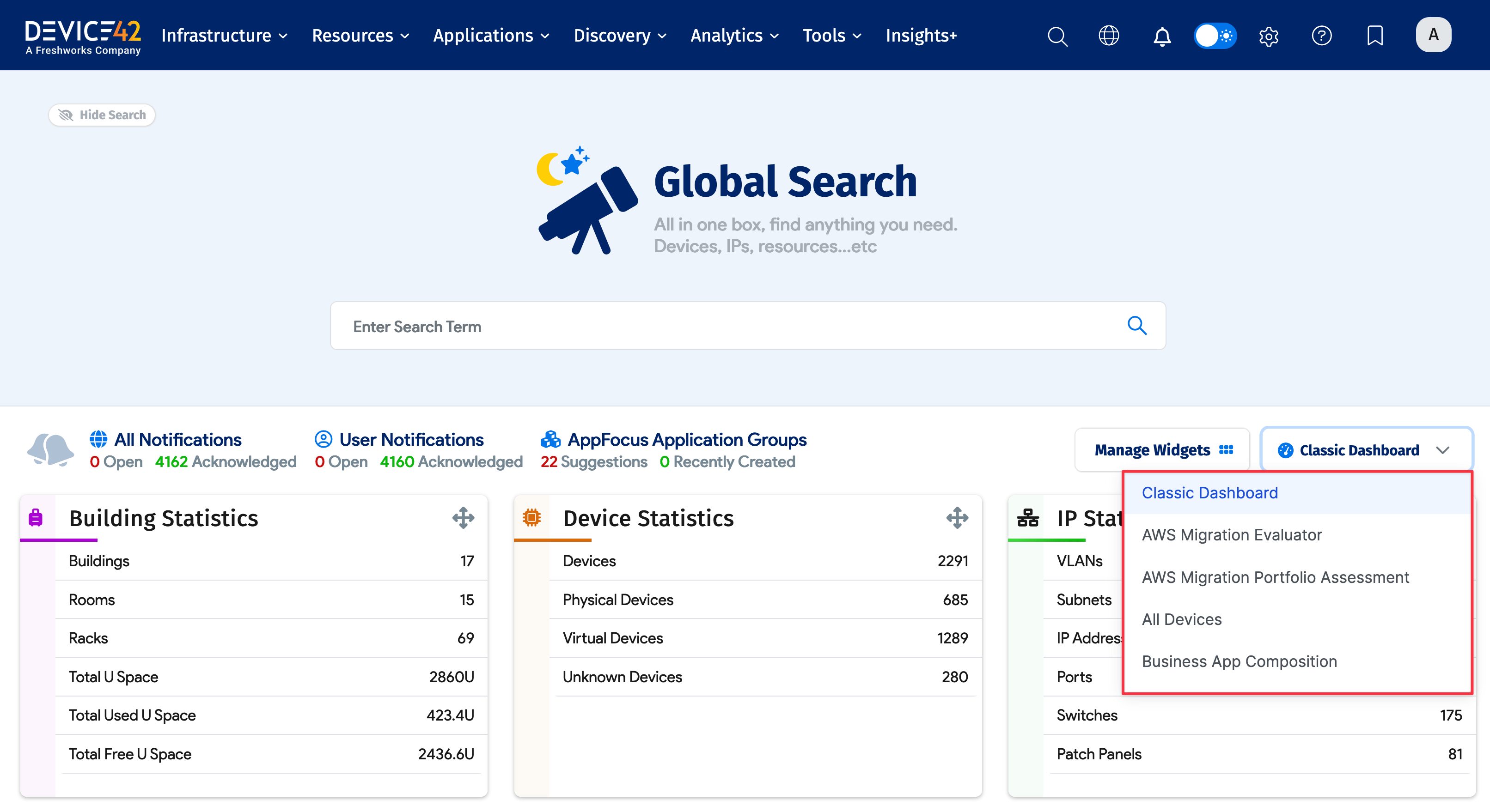 Select dashboard