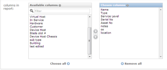 Columns and column order to include in the generated report