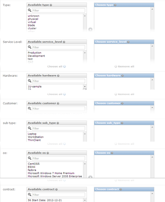 Multiple option filter fields