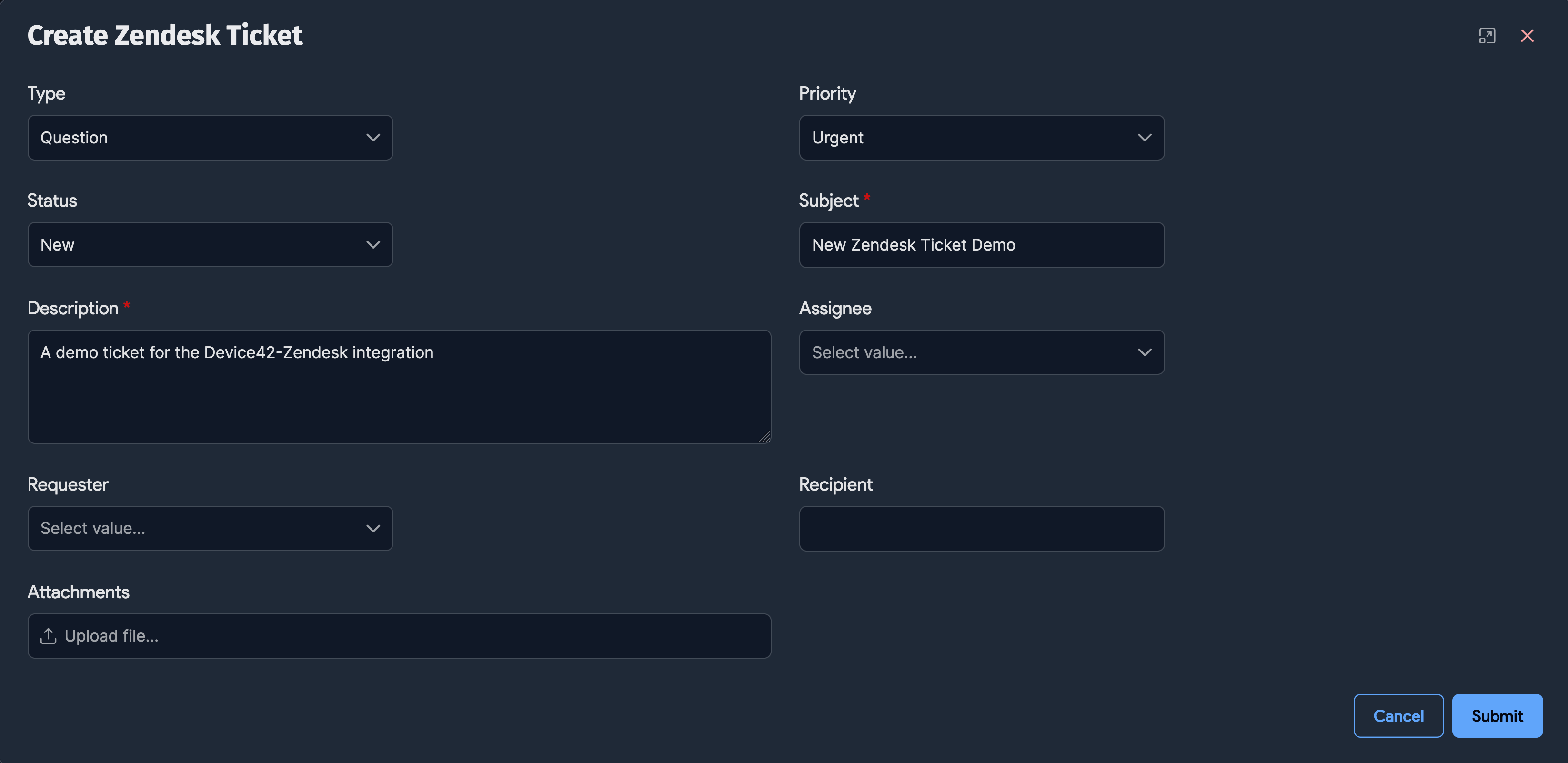 Create ticket form