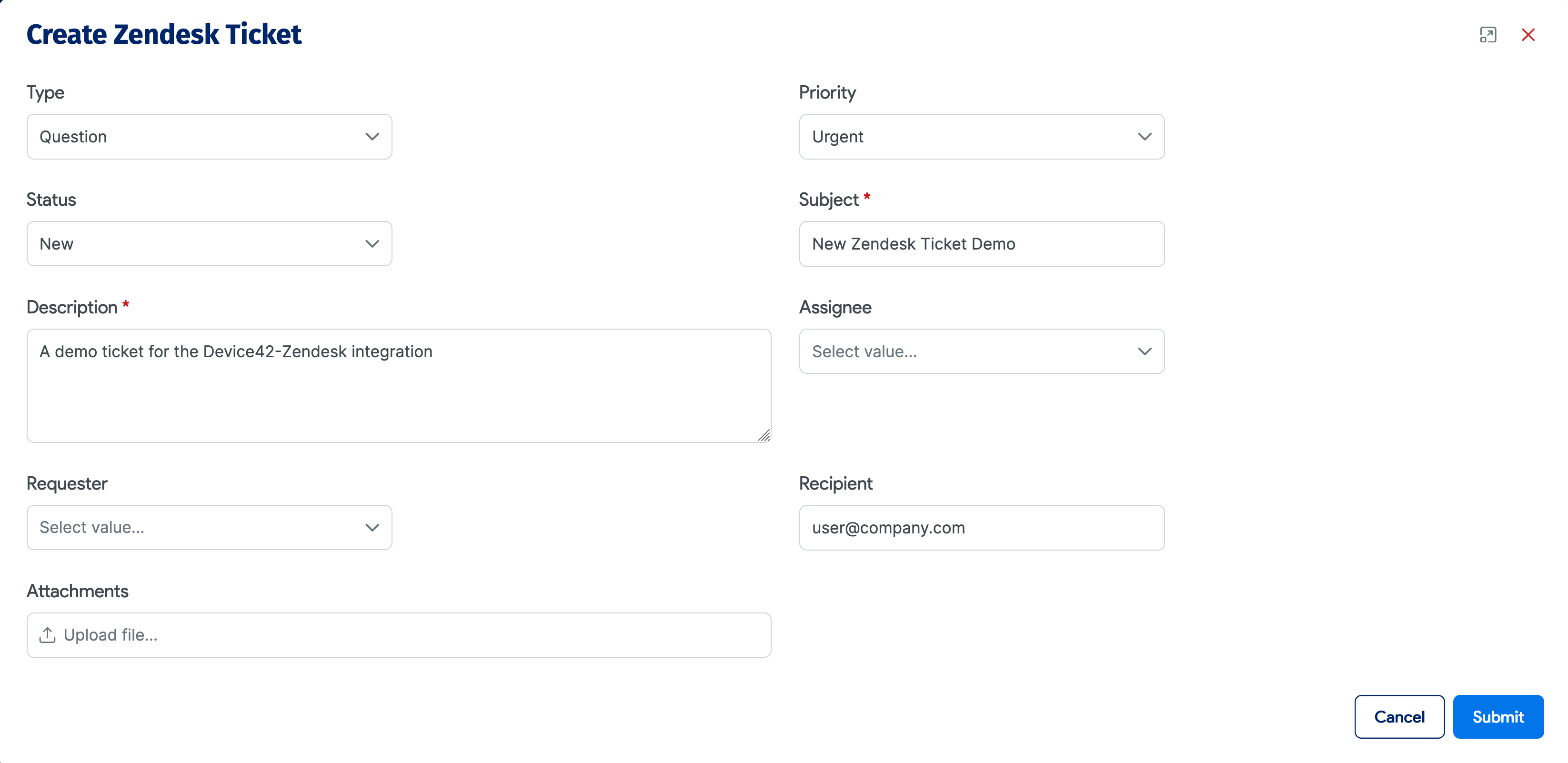Create ticket form